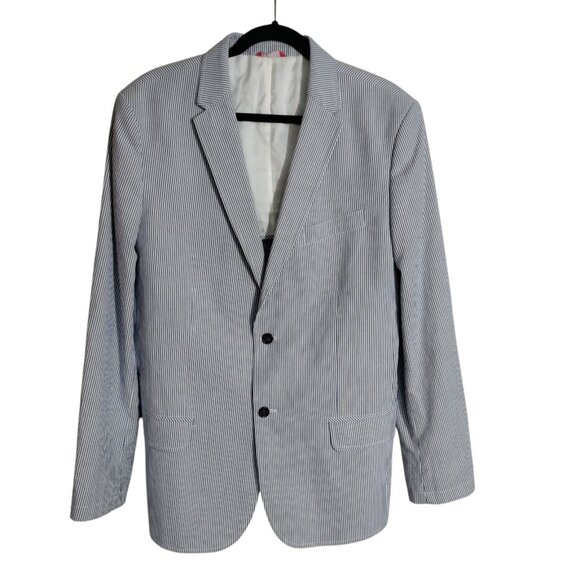 Izod Blue Preppy White Stripe Sport Coat Jacket Saltwater Size Large - Picture 1 of 13